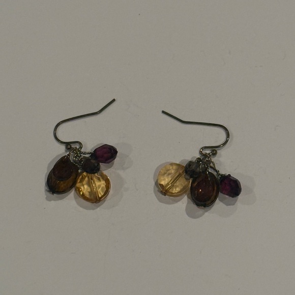Elegant Gold and Brown Dangle Earrings - Picture 1 of 1
